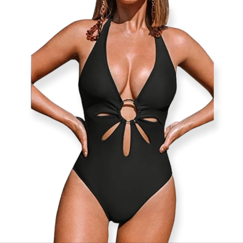 Halter V Neck Cutout Bathing Suit